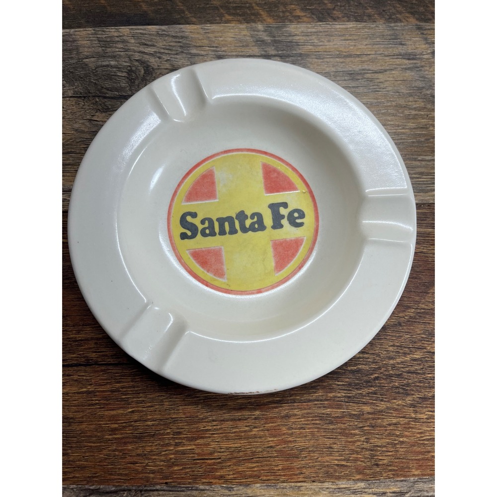 Vintage Santa Fe Railway Ceramic Ashtray Railroad Ceramics Made in USA Logo
